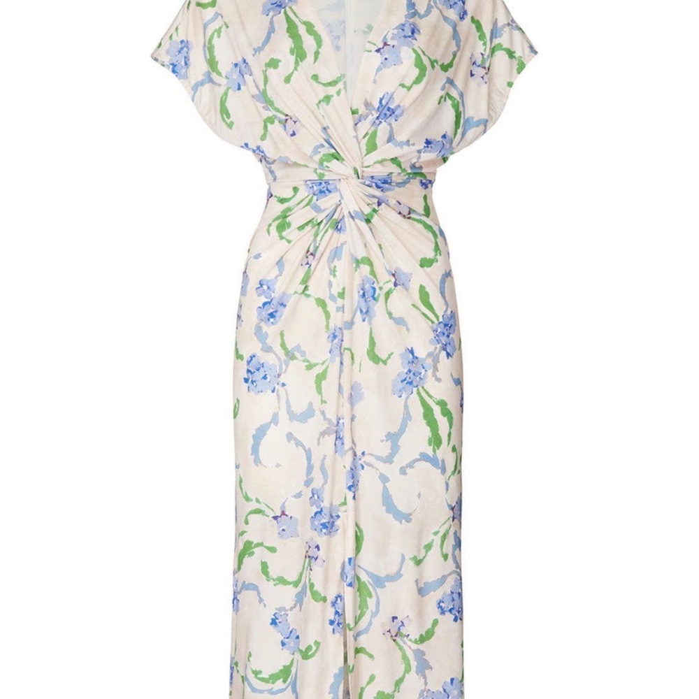 Prabal Gurung Cream and Blue Floral Midi Dress
